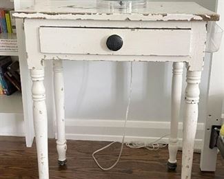 Shabby Chic Distressed White Painted Side Table with Drawer
