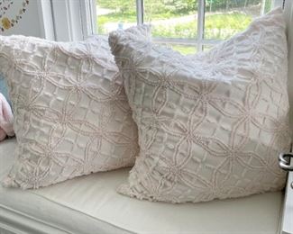 Pair of Euro Pillows with Palest Pink Chenille Covers