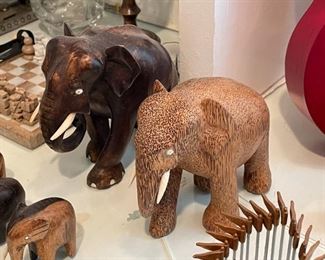 Wood Carved Elephant Figures