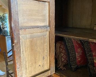 ITEM 3: Antique large, four door red and gold carved Chinese cabinet. Shelving inside. Excellent piece for storage. 62.25” wide, x 70.25” tall x 23.625” deep $2,950