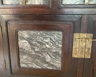 ITEM 5: Large, Chinese modular kitchen cabinet with scholar’s stone marble panels on doors and drawers. 95.25” tall, 47.9/16” wide, 21” deep $2,100