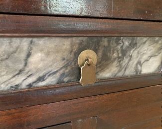 ITEM 5: Large, Chinese modular kitchen cabinet with scholar’s stone marble panels on doors and drawers. 95.25” tall, 47.9/16” wide, 21” deep $2,100