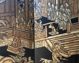 ITEM 8: Monumental eight-panel black and gold folding screen; each panel separates from the others to be moved easily. each panel is 18” x 84” for a total of 126” wide when fully extended. $975