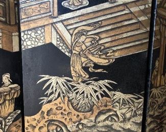 ITEM 8: Monumental eight-panel black and gold folding screen; each panel separates from the others to be moved easily. each panel is 18” x 84” for a total of 126” wide when fully extended. $975