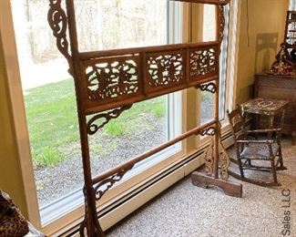ITEM 13: Antique carved robe rack. 5'9"(L) X 18" (W) X 5'5" (H) $750