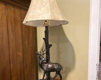 ITEM 25: Set of 3 metal lamps with deer, some damage as shown $95
