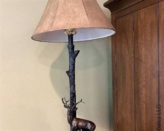 ITEM 25: Set of 3 metal lamps with deer, some damage as shown $95