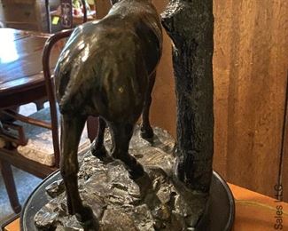 ITEM 25: Set of 3 metal lamps with deer, some damage as shown $95