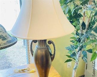 ITEM 26: Patina brass lamp with handles $65