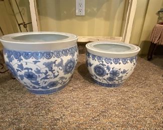 ITEM 36: Two blue and white jardinieres $65