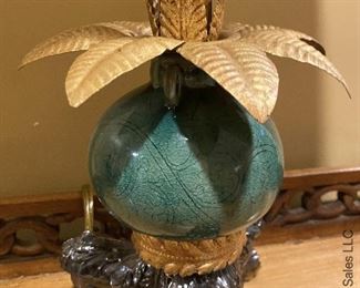 ITEM 40: Table lamp, green ceramic base with gold laurel leaves. 23” x 10.75” $48