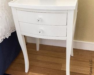 ITEM 43: Pair white nightstands. Some wear as shown. 19"X17" X 28"H $95