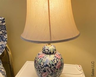 ITEM 44: Pair Ginger Jar lamps. 23” tall. Shades lightly soiled. $130