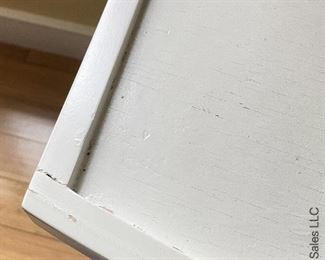 ITEM 43: Pair white nightstands. Some wear as shown. 19"X17" X 28"H $95