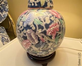 ITEM 44: Pair Ginger Jar lamps. 23” tall. Shades lightly soiled. $130