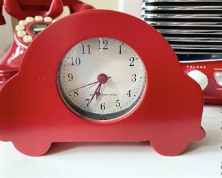 ITEM 54: Patriotic Bird house, Pottery Barn Car Clock, 5 Wooden Apples w/ metal Star Basket, Navy Blue throw Pillow $55