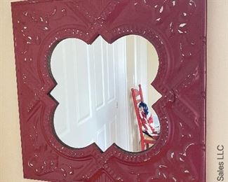 ITEM 55: Red Square Distressed Metal Mirror 24.75” x 24.75” $55