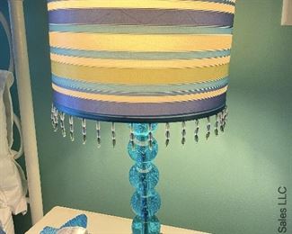 ITEM 60: Pair bedside lamps with stripe shades 21” tall $60