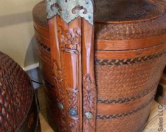 ITEM 71: Two large Chinese baskets. Largest is 26” tall, 20” round. $175