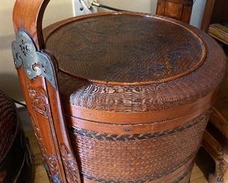 ITEM 71: Two large Chinese baskets. Largest is 26” tall, 20” round. $175