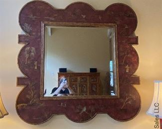 ITEM 72: Large Chinese motif mirror with beveled glass. 48” x 48” $385