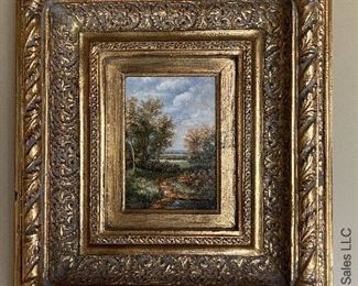 ITEM 74: Painting in gilt wood frame. 17 1/2 " (L) X 15 1/2 (W) $145