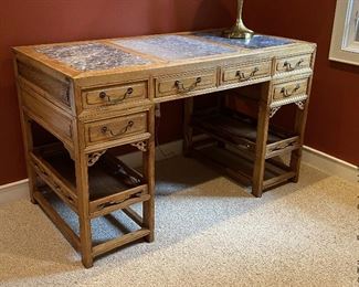 ITEM 78: Antique Chinese marble inset panel two-sided desk 55" (L) X 28" (W) X34" (H) $1,400