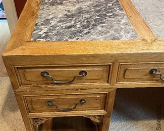 ITEM 78: Antique Chinese marble inset panel two-sided desk 55" (L) X 28" (W) X34" (H) $1,400