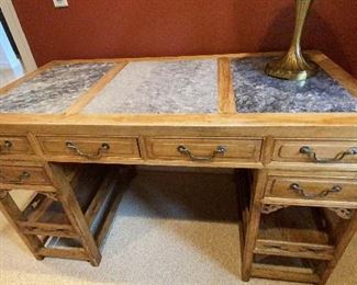 ITEM 78: Antique Chinese marble inset panel two-sided desk 55" (L) X 28" (W) X34" (H) $1,400