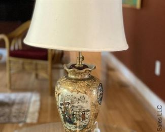 ITEM 84: Gold and yellow porcelain vase lamp $95