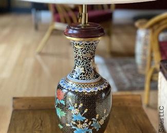 ITEM 86: Cloisonné black background with peonies lamp $95