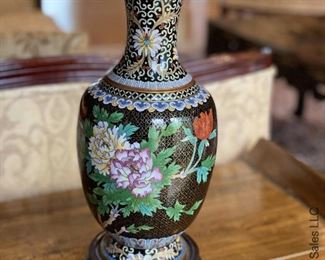 ITEM 86: Cloisonné black background with peonies lamp $95