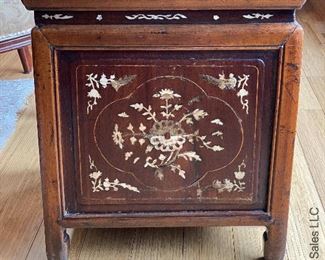 ITEM 88: Antique Chinese commode with inlay. Missing inlay as shown. $225