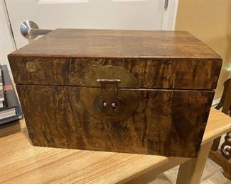 ITEM 95: Chinese box with brass hardware, approximately 13” x 9” x 9” $75