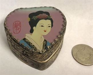ITEM 102: Four trinket boxes with porcelain shard tops $60