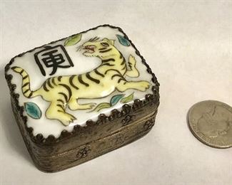 ITEM 102: Four trinket boxes with porcelain shard tops $60