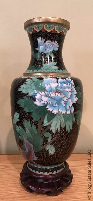 ITEM 120: Pair black cloisonné vases $125