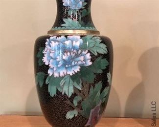 ITEM 120: Pair black cloisonné vases $125