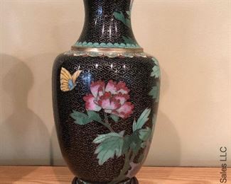 ITEM 120: Pair black cloisonné vases $125