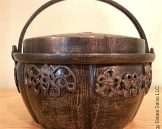 ITEM 125: antique pierced metal hand warmer with lid $30