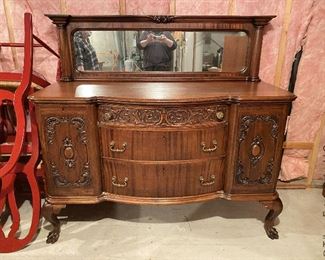 ITEM 137: Carved sideboard with removable mirror back, 5' (L} X 2' (D) X. 3'2" (H), with mirror 4' 6 1/2" (H) $325