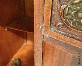 ITEM 137: Carved sideboard with removable mirror back, 5' (L} X 2' (D) X. 3'2" (H), with mirror 4' 6 1/2" (H) $325
