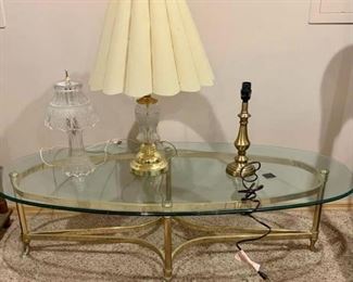 3 Glass and Metal Lamps with Glass Coffee Table