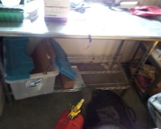 METAL WORK/ STORAGE SHELF ABOUT 6 FOOT LONG AND 2 FOOT WIDE $40