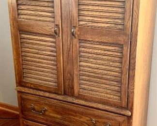 40w x 17d x 63h Wood Tallboy dresser w/ Shelves & drawers $100