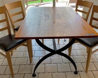 36w x 60”L x 30h Solid Worn Wood Top w/ Wrought Iron Legs Table $95. Sold
4 Vinyl Covered Chairs, as is $10ea
Complete Set $135