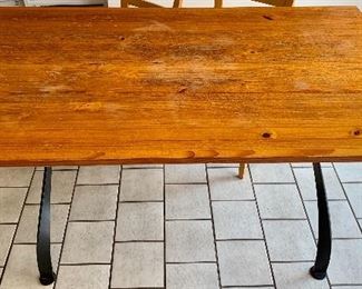 36w x 60”L x 30h Solid Worn Wood Top w/ Wrought Iron Legs Table $95