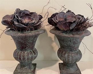 Item 41:  (2) Urns with Faux Succulents - 9":  $36/Pair