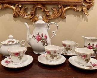 Item 62:  Hand Painted Japanese Tea Set:  $52                                                                             1 teapot, 1 sugar & creamer, 4 cups, 4 saucers