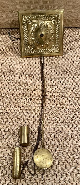 Item 65:  Antique Brass Clock with Pendulum - 12" x 12": $85